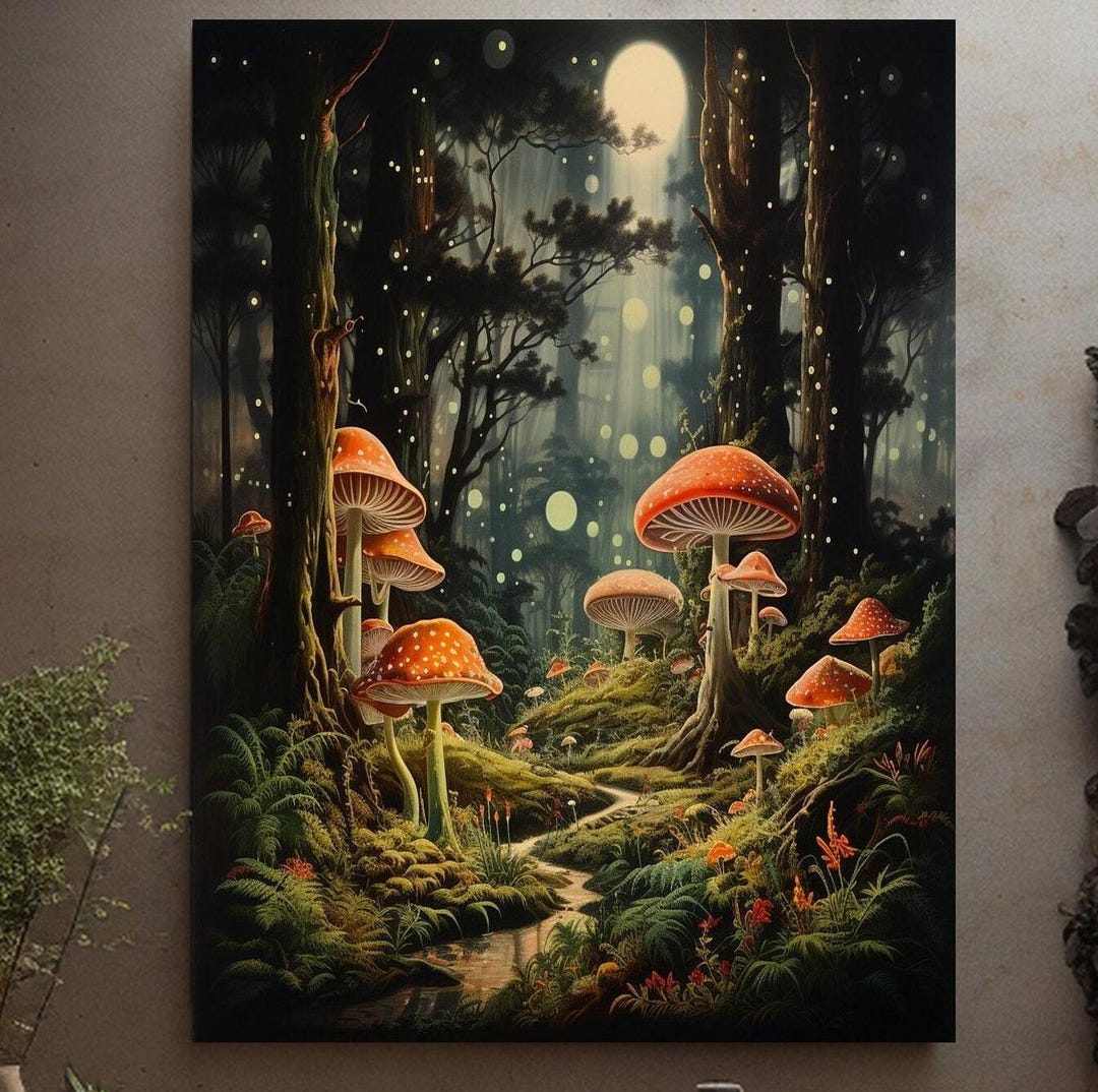 Mushroom Forest Canvas Wall Art Print, Mushroom Decor, Magical Forest ...