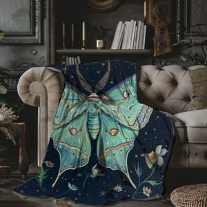 Luna Moth Cottagecore Blanket Throw, Ethereal Mystical Butterfly Velveteen Blanket, Magical Gift, Luna Moth Gift, Butterfly Throw Blanket image 4