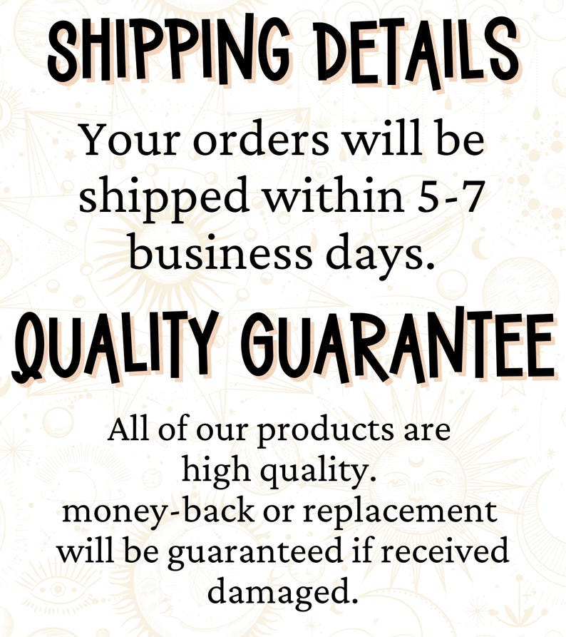 a sign that says shipping details your orders will be shipped within 5 - 7 -