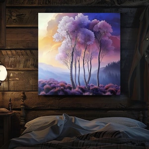 Purple Trees Wall Art, Forest Wall Art, Mystical Canvas, Large Canvas, Square Wall Art, Above Bed Decor, Nature Wall Art, Colorful Wall Art