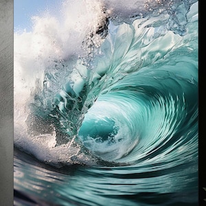 Ocean Sea Wave Translucent Canvas Wall Art Painting, Aqua Beach Wave Print, Mystical Ocean Wave