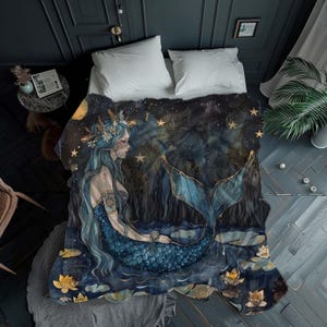 Art Nouveau Tarot Mermaid Tapestry Blanket Gift, Mermaidcore Blanket, Siren Celestial Decor, Mermaid Aesthetic, Sea Witch Mermaid Throw