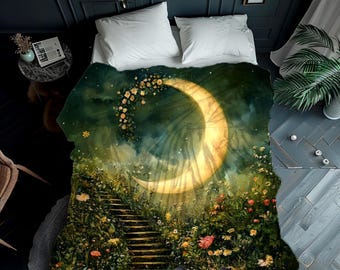 Mystical Moon Garden Blanket, Velveteen Blanket, Auntie Gifts, Throw Blanket, Mystical Blanket, Velveteen Blanket, Moon Celestial Blanket
