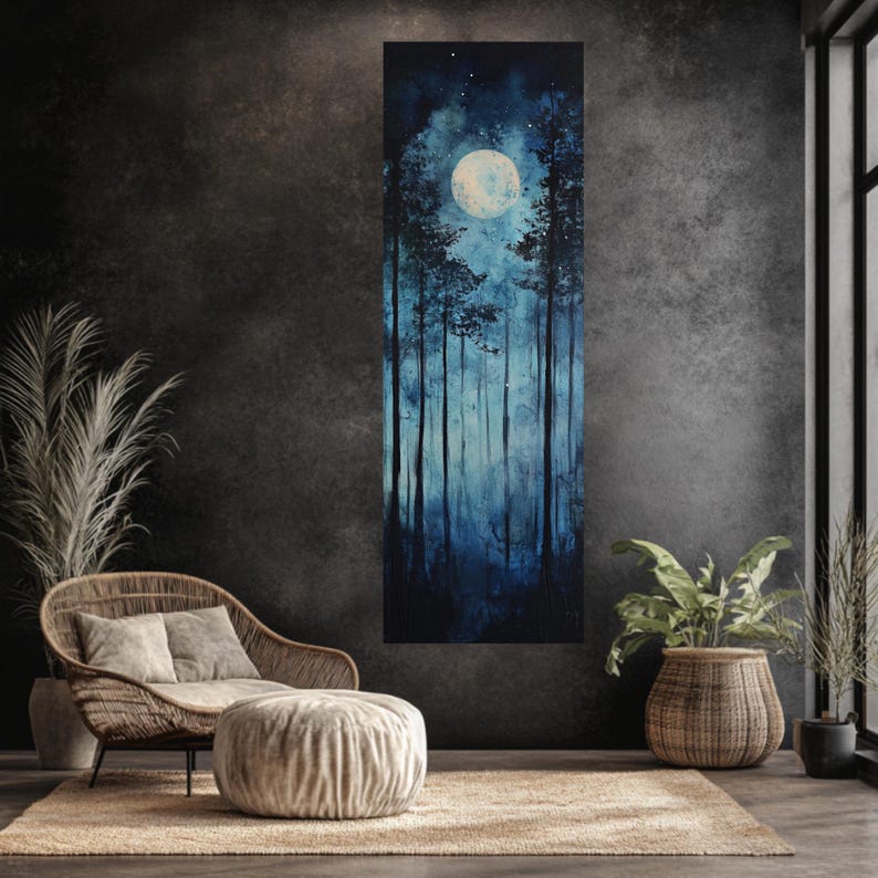 Dark Forest Tall Vertical Narrow Canvas, Nature Large Wall Art