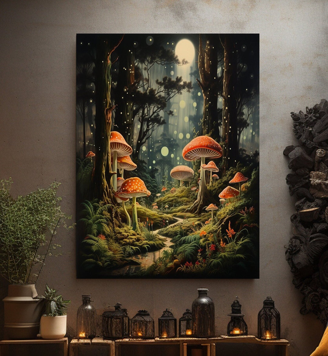 Mushroom Forest Canvas Wall Art Print, Mushroom Decor, Magical Forest ...