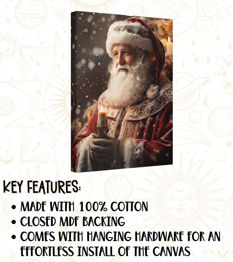 Santa Canvas Print, Santa Winter Painting, Santa Portrait, Vintage