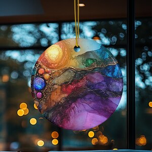 Decorazione Galassia Arcobaleno, Arte Cosmica Astratta in Ceramica, Decorazione Celeste Colorata, Regalo Moderno Boho, Vivace Ricordo delle Feste