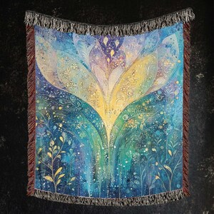 Mystical Art Blanket, Celestial Boho Throw for Sofa, Witchy Bohemian Tapestry Blanket, Spiritual Bedroom Decor