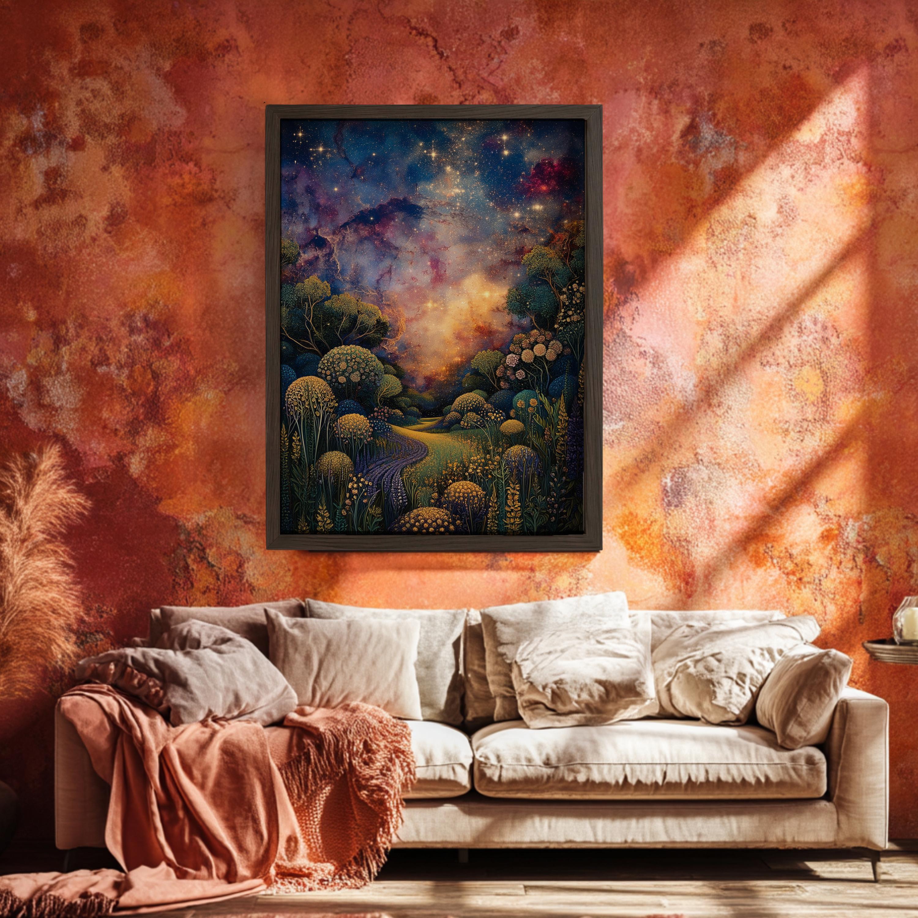 Cosmic Garden Wall Art, Starry Sky Landscape Print, Fantasy Path Framed ...
