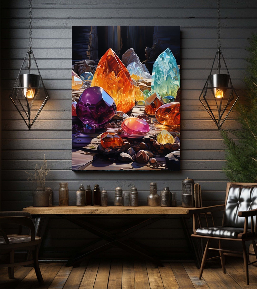 Crystal Healing Canvas Art, Crystal Art Decor, Mystical Crystal