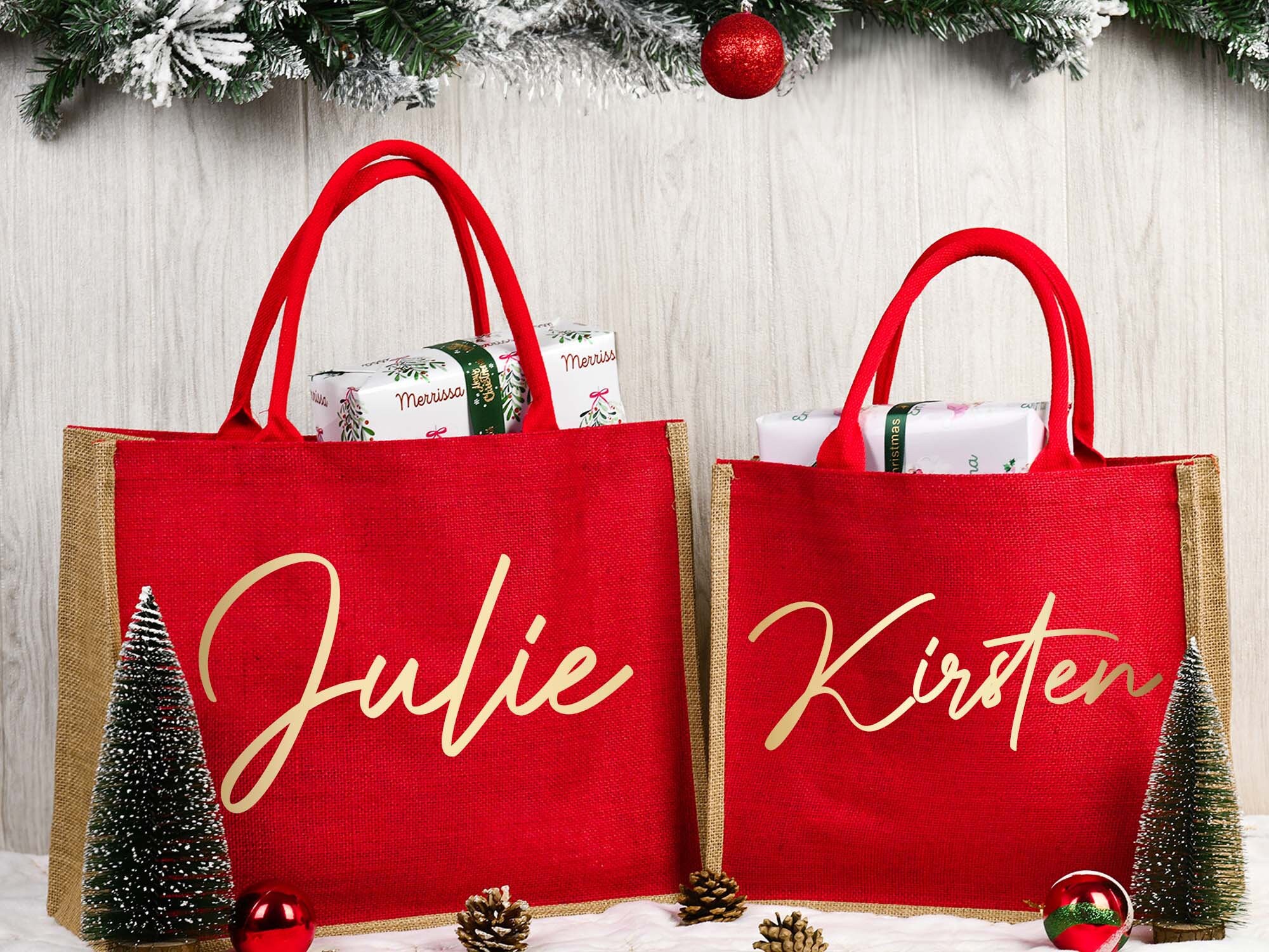 Christmas Burlap Bagsanta Bag With Nameholiday Gift Bagxmas Etsy Canada