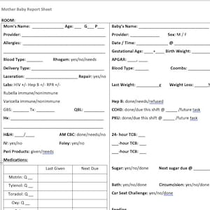 Mother Baby / Postpartum Report Sheet