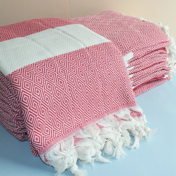 Red Turkishdowry, Diamond Towel,Towel,Peshtemal,Bath Towel,Cotton Peshtemal,Organic Towel,Pool Peshtemal,Turkish Towel