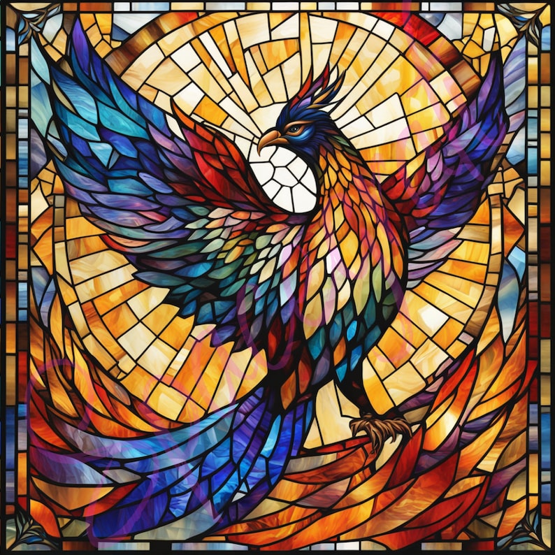 50 Stained Glass Phoenix Bundle PNG - High Resolution Big Stained Wall ...