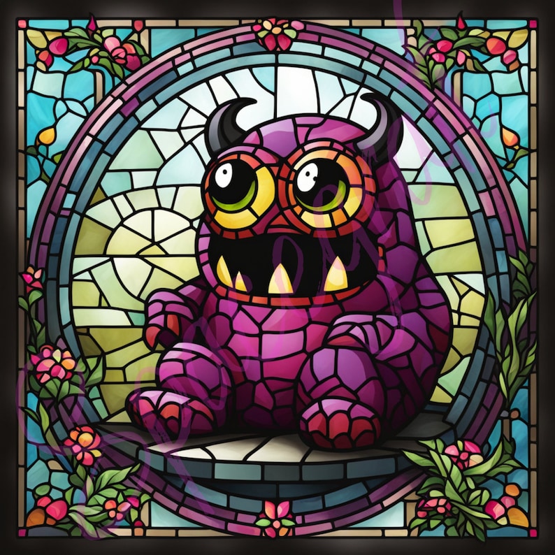 Copy Monster Pattern Glass 50 Stained Glass Monster Bundle PNG - High Resolution Big Stained Wall ...
