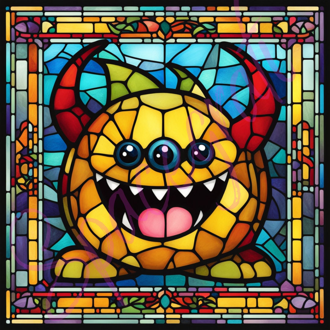 Copy Monster Pattern Glass 50 Stained Glass Monster Bundle PNG - High Resolution Big Stained Wall ...