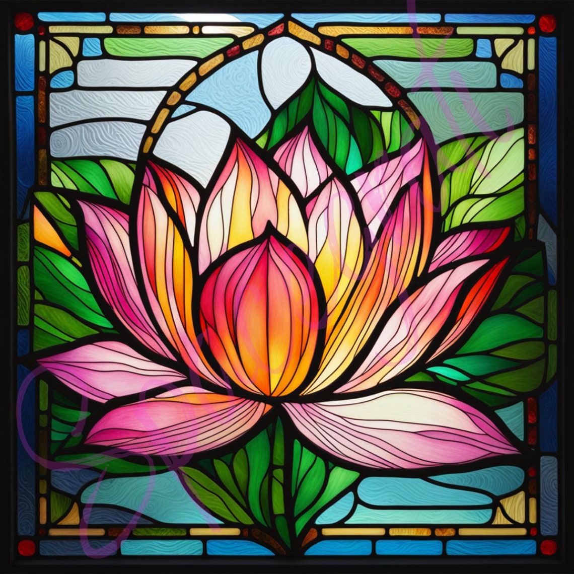 25 Stained Glass Lotus Bundle PNG High Resolution Big Stained Wall Art ...