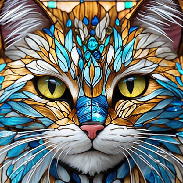 200 Stained Glass Cats Bundle PNG - High Resolution Big Stained Wall Art Bundle - Glass Paint Sublimation - Digital Paper