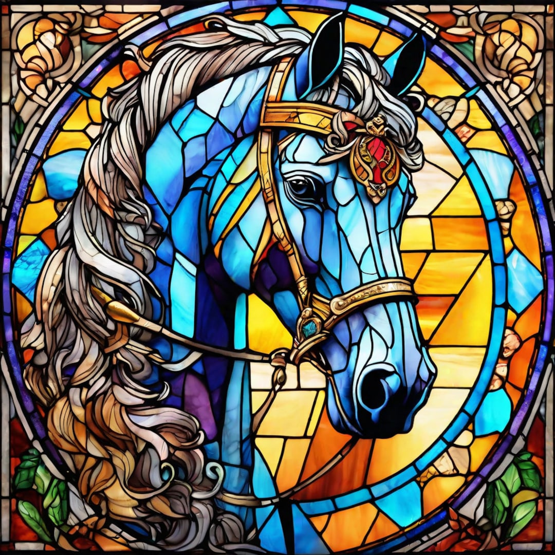 50 Stained Glass Horses Bundle PNG High Resolution Big Stained Wall Art