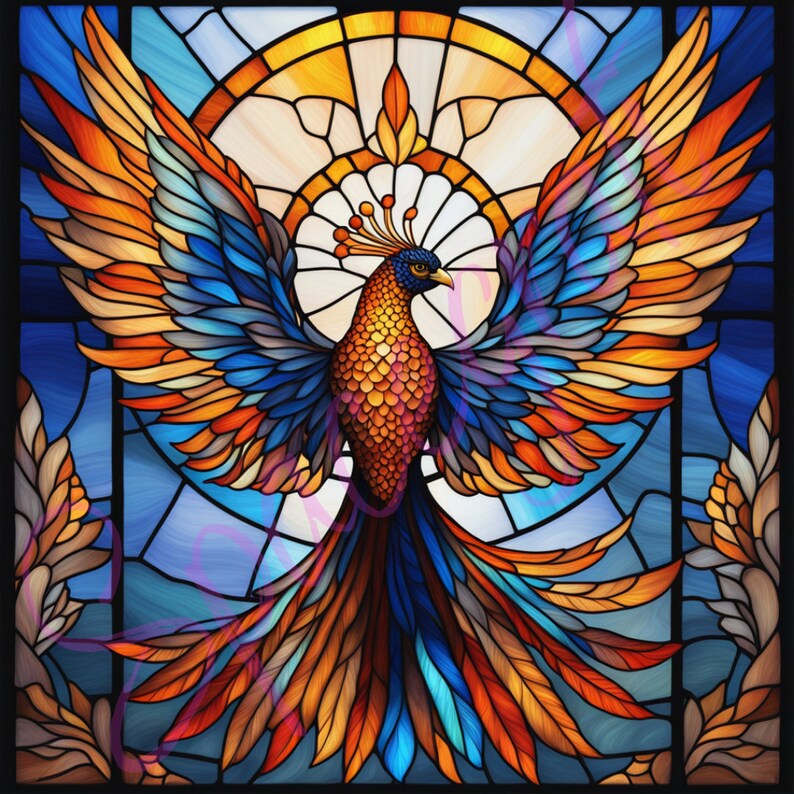 50 Stained Glass Phoenix Bundle PNG High Resolution Big Stained Wall