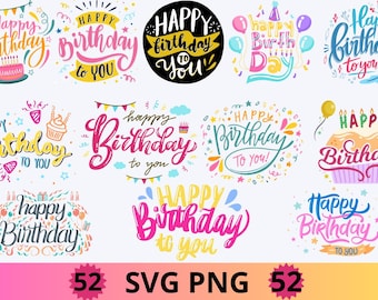 Happy Birthday SVG Bundle, Colorful Designs (52 files)
