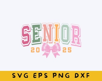 Coquette Senior 2025 SVG, Design fiocco rosa (file digitali)