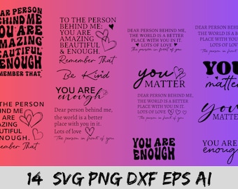 Kindness Quotes SVG Bundle, Positive Affirmations (Digital Files)