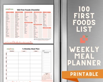 First Foods checklist and Weekly Meal Planner Printable Bundle | Baby Led Weaning Essentials for 6 months +