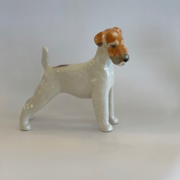 Vintage Porcelain Wire Fox Terrier Lomonosov Sculpture Figurine Marked