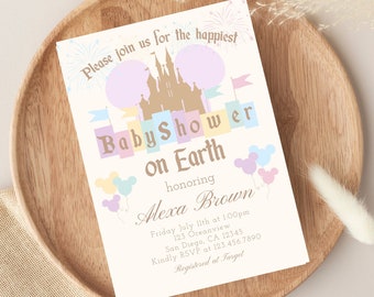 Happiest Baby Shower on Earth Invitation - Disneyland Theme - Mickey & Minnie - Customizable - Printable - Instant Download - 002