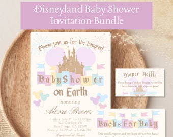 Happiest Baby Shower on Earth Invitation Bundle - Disneyland Theme - Mickey & Minnie - Customizable - Printable - Books for Baby - 002