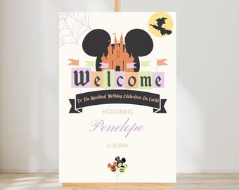 Happiest Birthday on Earth - Spookiest Personalized Welcome Sign, Halloween Theme  - Editable - Disneyland Theme  - Instant Download - 010
