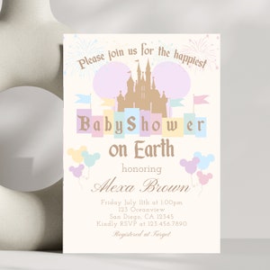 Happiest Baby Shower on Earth Invitation - Disneyland Theme - Mickey & Minnie - Customizable - Instant Download - Printable - 002