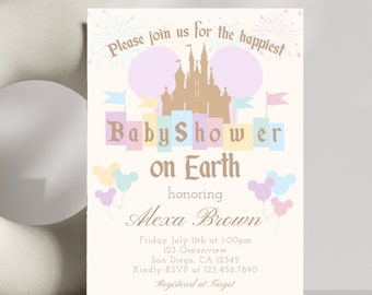 Happiest Baby Shower on Earth Invitation - Disneyland Theme - Mickey & Minnie - Customizable - Instant Download - Printable - 002