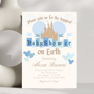 Uitnodiging gelukkigste babyshower op aarde - Disneyland-thema - Mickey & Minnie - aanpasbaar - afdrukbaar - 003