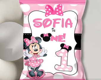 Minnie Mouse gepersonaliseerde zak chips - afdrukbare zak verjaardag chip - aangepaste afdrukbare zak chip - Minnie Mouse roze verjaardagsversieringen