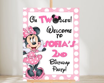 Cartello di benvenuto personalizzato per il compleanno di Minnie - Rosa e bianco - Personalizzato