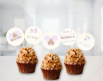 Adornos para cupcakes de baby shower de Disneyland vintage – Colores pastel (Descarga instantánea) 002