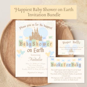 Happiest Baby Shower on Earth Invitation Bundle - Disneyland Theme -  Customizable - Printable - Books for Baby - Diaper Raffle - 006