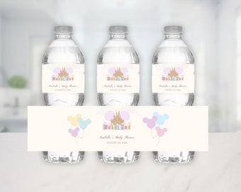 Personalized Water Bottle Labels - Happiest Baby Shower on Earth - Vintage Disneyland - Editable - Instant Download - DIY - 002