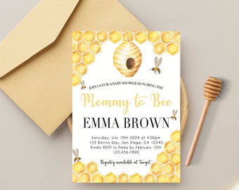 Mommy to Bee Digital Invitation - Watercolor Bees - Yellow & Black Theme - Personalized Baby Shower Invite