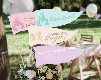 Happiest Birthday Party - Baby  - Editable Flags - Editable Pennants - Vintage Disneyland Theme - Instant Download - DIY - Centerpiece - 007