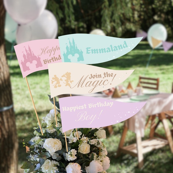 Happiest Birthday Party - Baby  - Editable Flags - Editable Pennants - Vintage Disneyland Theme - Instant Download - DIY - Centerpiece - 007