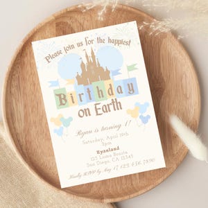 Happiest Birthday on Earth Invitation - Vintage Disneyland Birthday -  Editable Canva Template - Instant Download - Mickey - Minnie - 00