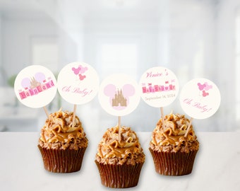 Happiest Baby Shower on Earth Cupcake Toppers - Pink Babyland - Vintage Disneyland Theme - Instant Download - Personalized - 005