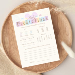 Tarjeta de juego con predicciones y consejos para bebés - El baby shower más feliz del mundo - Disneyland vintage - Colores pastel - Imprimibles para baby shower - 002