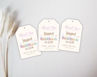 Happiest Baby Shower On Earth Personalized Favor Tags - Editable - Instant Download - Vintage Disneyland Baby Shower - 002