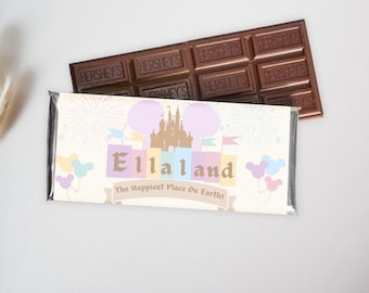 Happiest Birthday on Earth Chocolate Bar Wrapper | Editable Canva Template | Vintage Disneyland Pastel Theme | Instant Download | 007