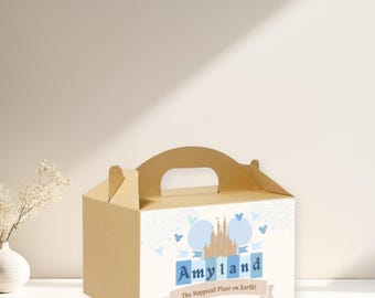 Editable Happiest Birthday On Earth Gable Box - Vintage Disneyland Favor Box Label - Mickey Birthday - Blue - Instant - Canva Template - 009