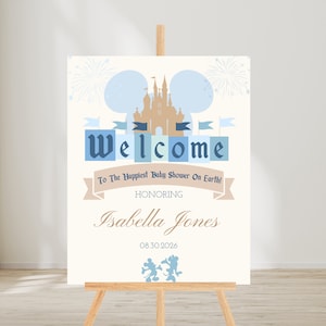 Happiest Baby Shower on Earth - Personalized Welcome Sign, Babyland Baby Shower Theme - Blue - Disneyland Theme  - Instant Download - 003